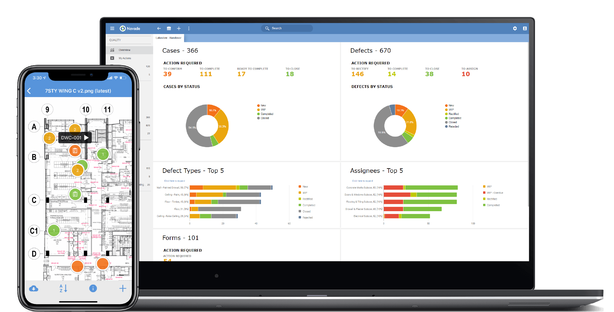 construction quality management software desktop mobile screens