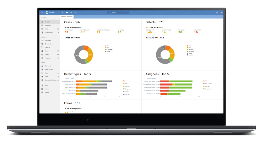 construction quality management software desktop dashboard