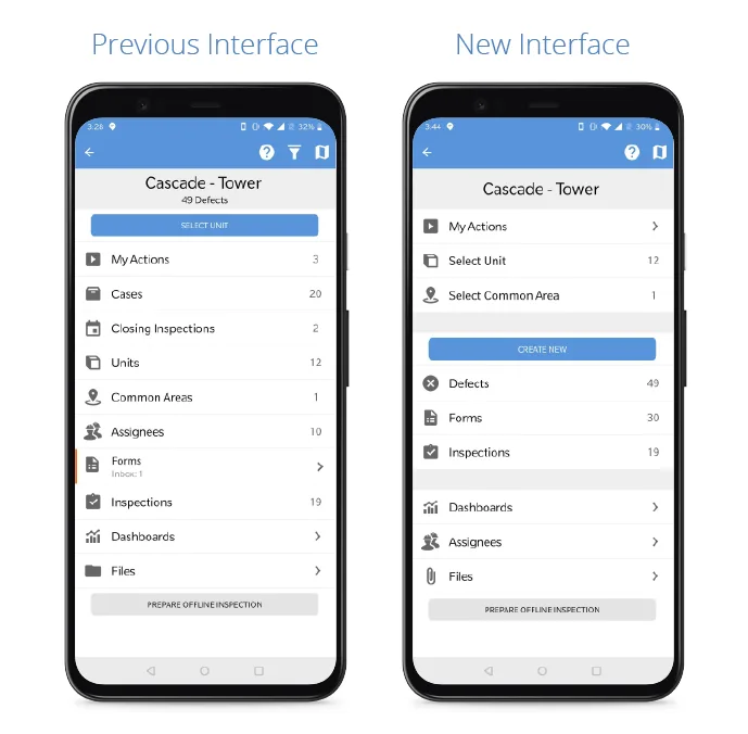 Novade mobile app quality management interface redesign for construction defect tracking