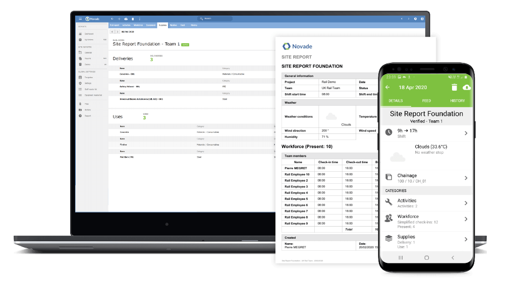 construction site reports on Novade's cloud based field management software
