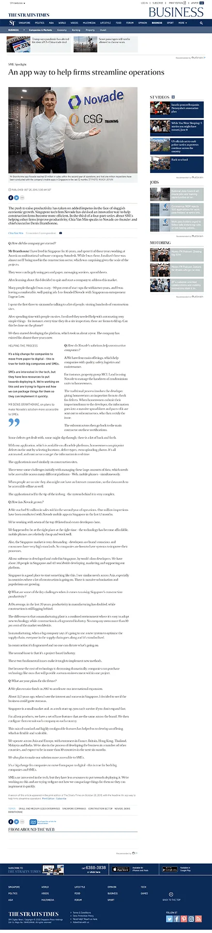 Novade executive featured in Straits Times article on streamlining business operations