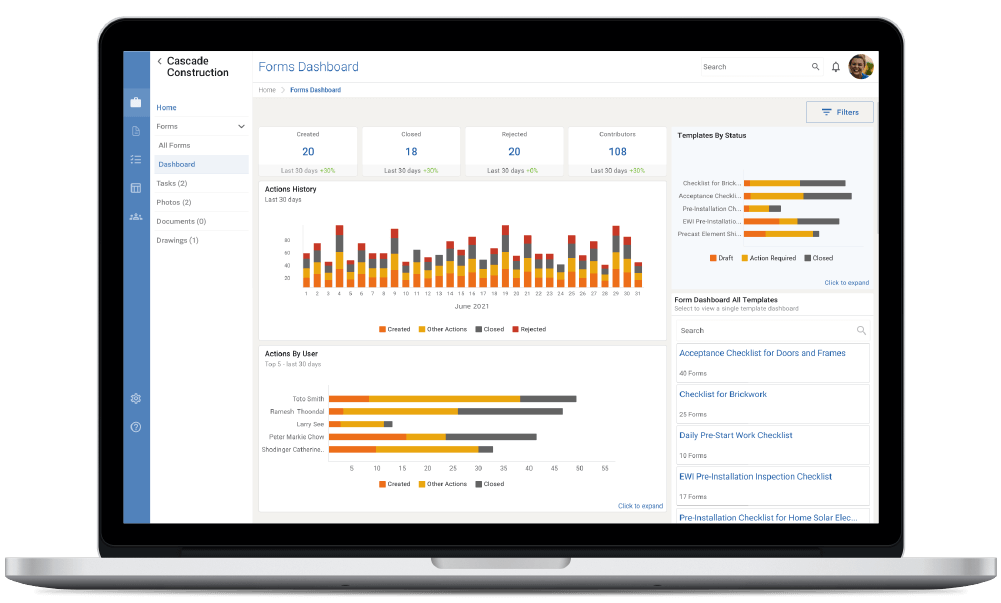 Novade Lite construction checklist app on desktop