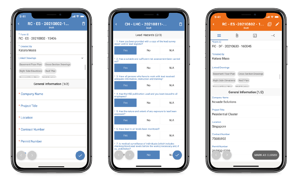 Novade Lite construction checklist app on mobile
