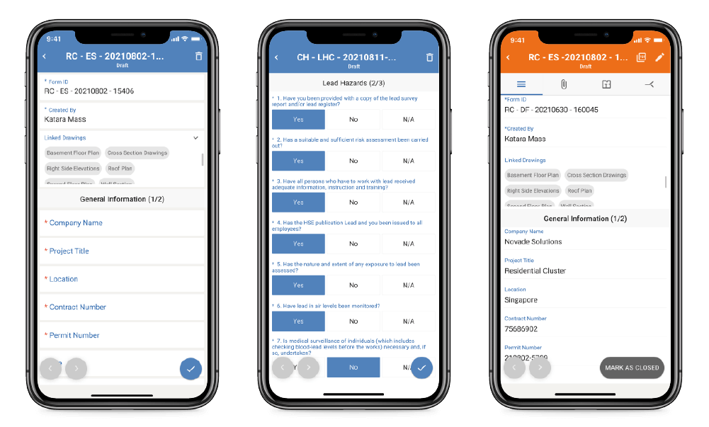 Novade Lite construction checklist app on mobile Novade Lite construction checklist app on mobile