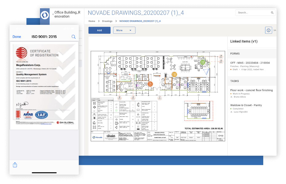 Novade Lite desktop mobile coordinate jobsites