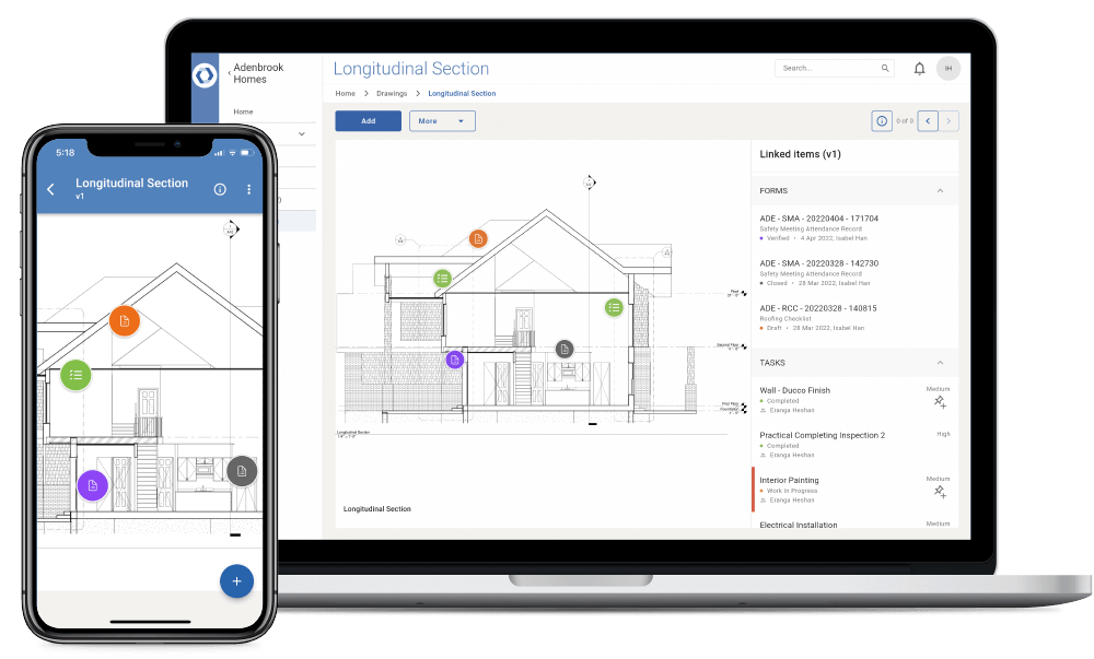 Novade Lite construction checklist app on desktop