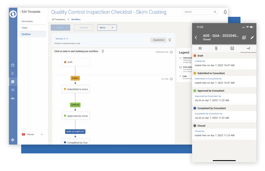 Form builder on Novade Lite site inspection checklist app