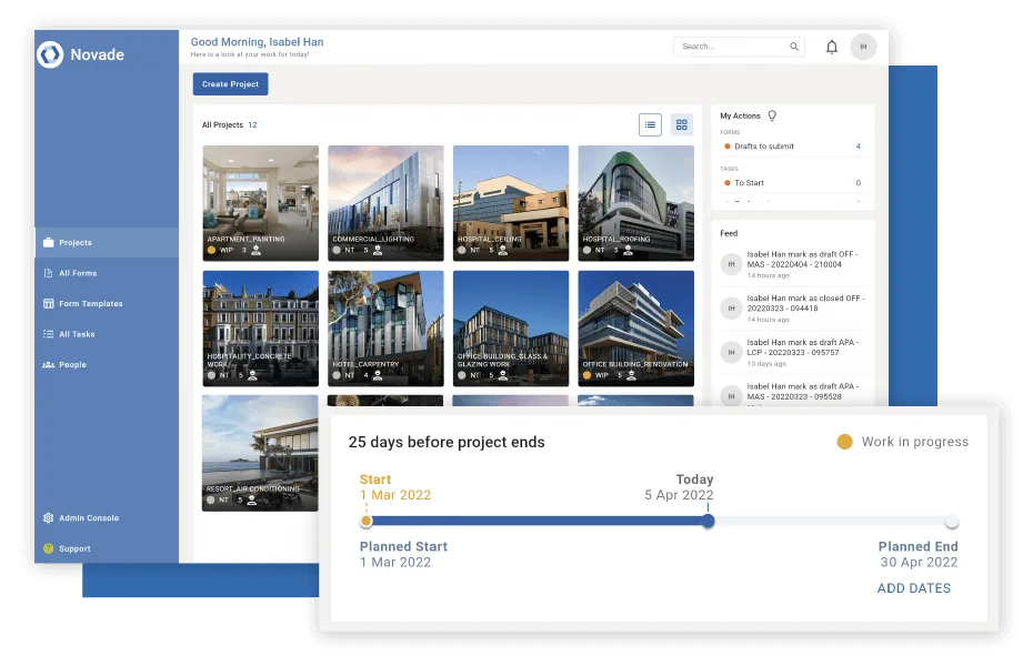 Novade Lite construction checklist app on desktop