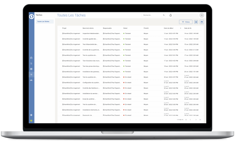 Novade Lite job management app on desktop