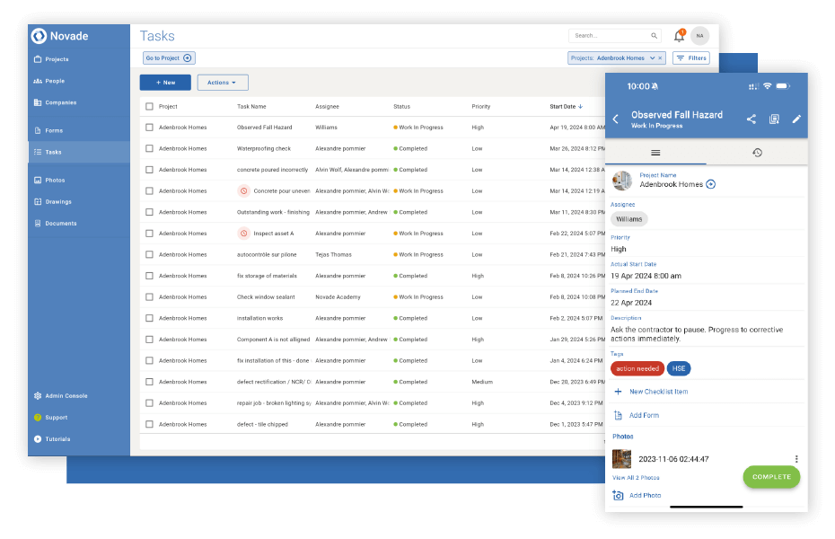 Novade Lite track tasks safety compliance app