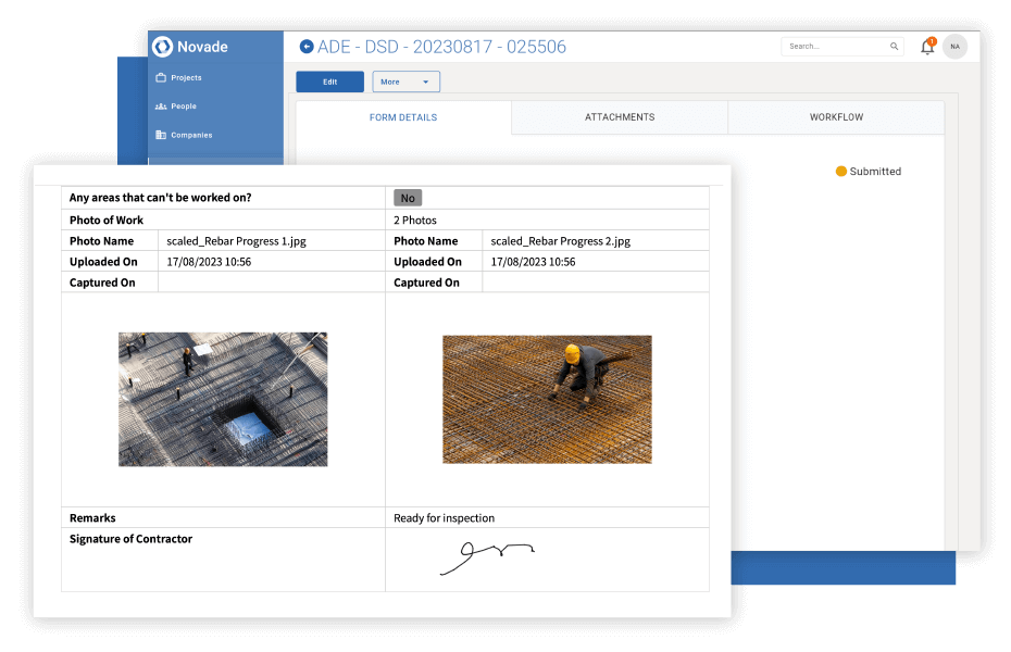 Novade Lite contractor app on desktop