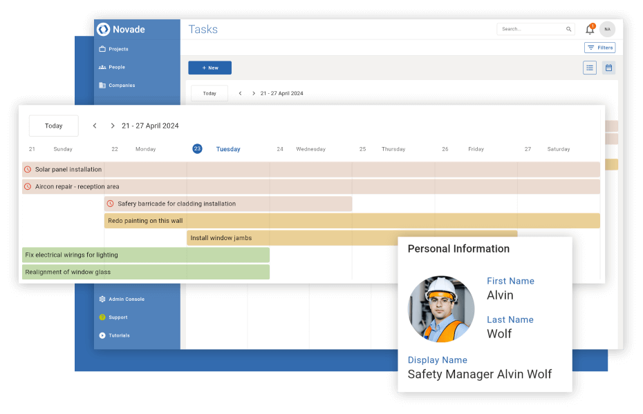 Novade Lite contractor app on desktop