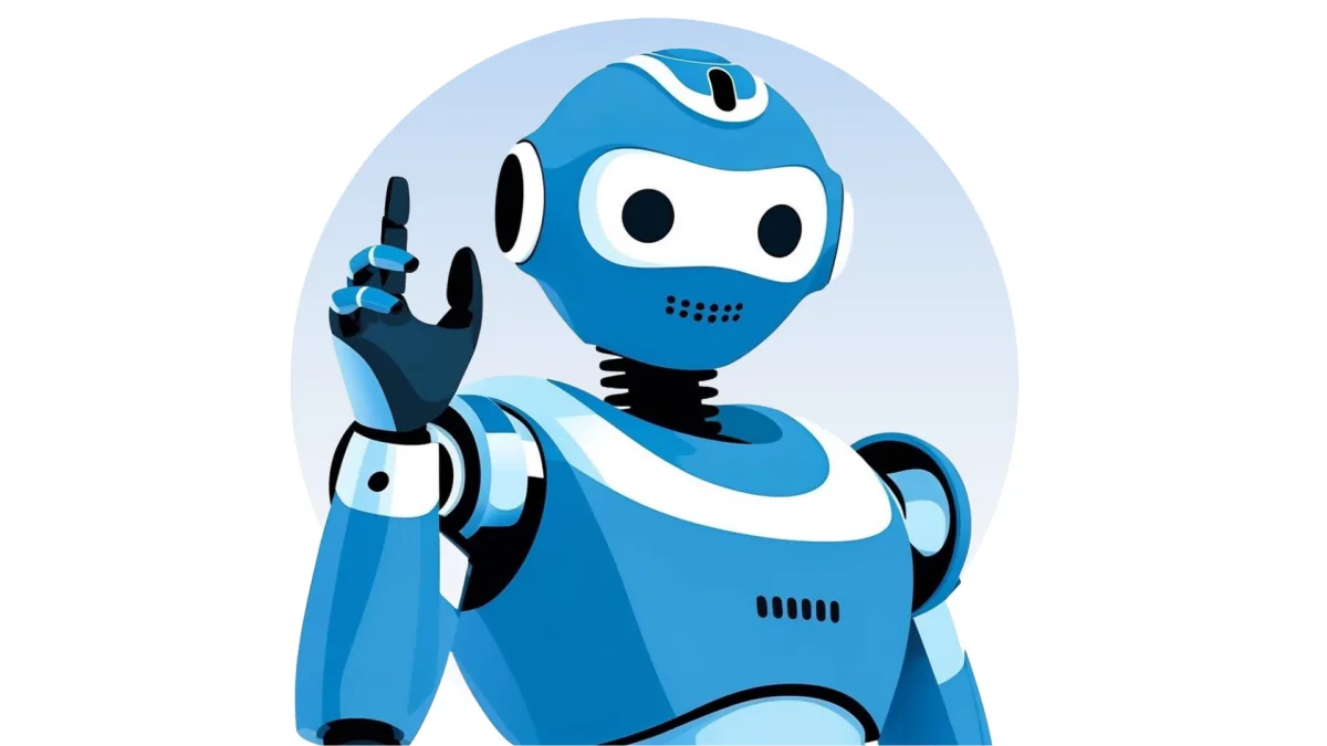 Friendly blue robot mascot giving thumbs up for Novade platform