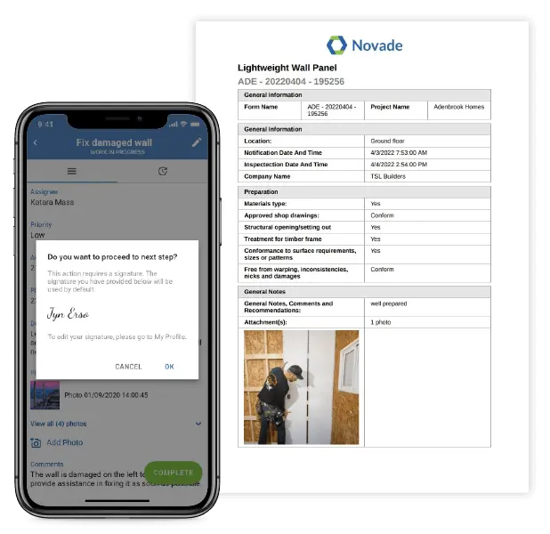 Mobile safety inspection app with damage reporting workflow and digital site documentation
