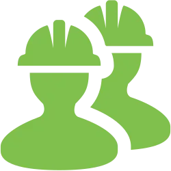 Two construction workers wearing safety helmets