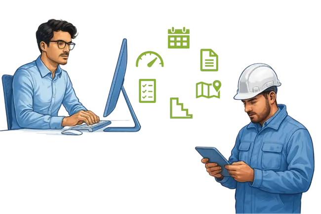Office manager and construction worker connected through Novade site management platform