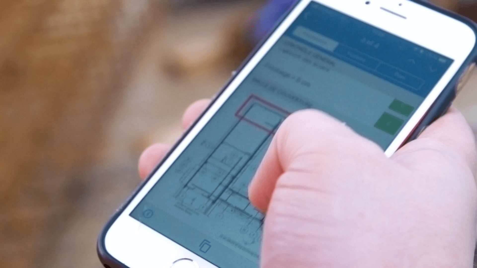 Novade construction site management app displaying floor plan on mobile device