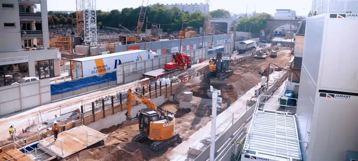 Excavation equipment operating at Grand Paris Metro construction site