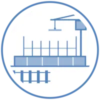 Construction phase icon showing crane and building framework