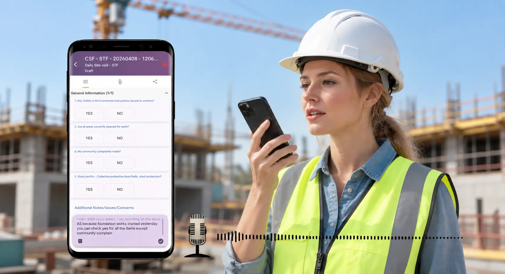 Completing a form by voice on the Novade mobile app