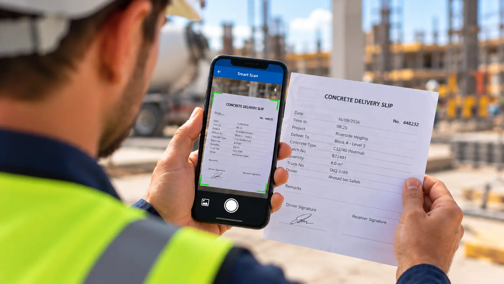 Smart Scan capturing information from a document on the Novade mobile app